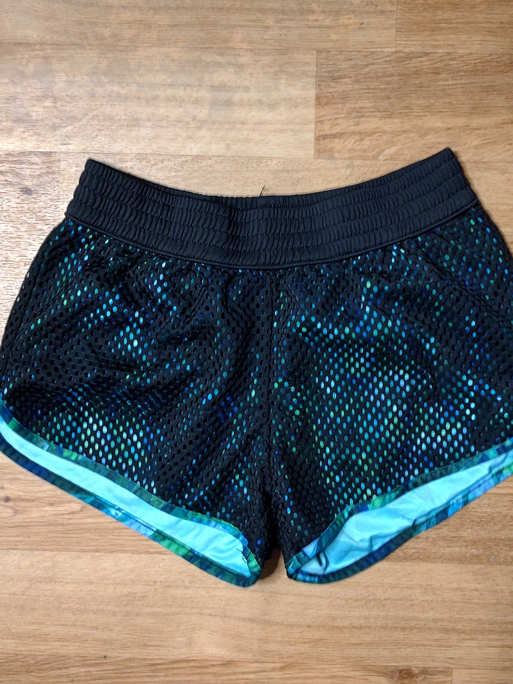 Champion Black Mesh Athletic Shorts with Aqua Trim